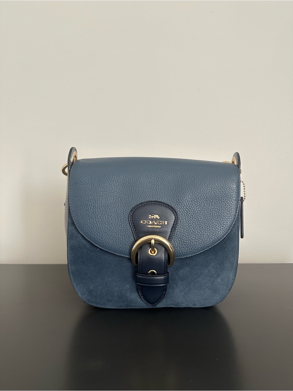 Coach Kleo Shoulder Bag 23 in Blue Leather and Suede